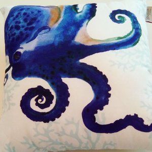 Stratford Outdoor Octopus Throw Pillow Square Cushion Beach fish theme 13"x13